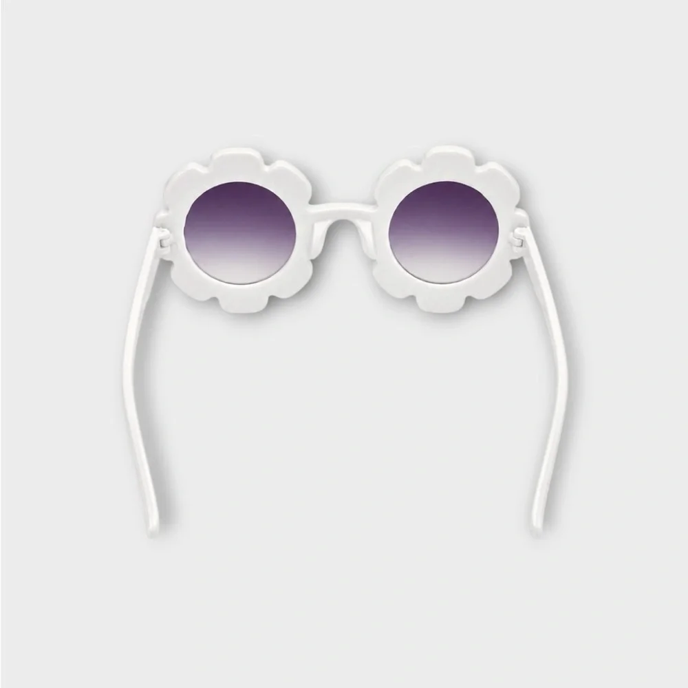 Kids White Flower-Shaped Sunglasses with Purple Lenses
